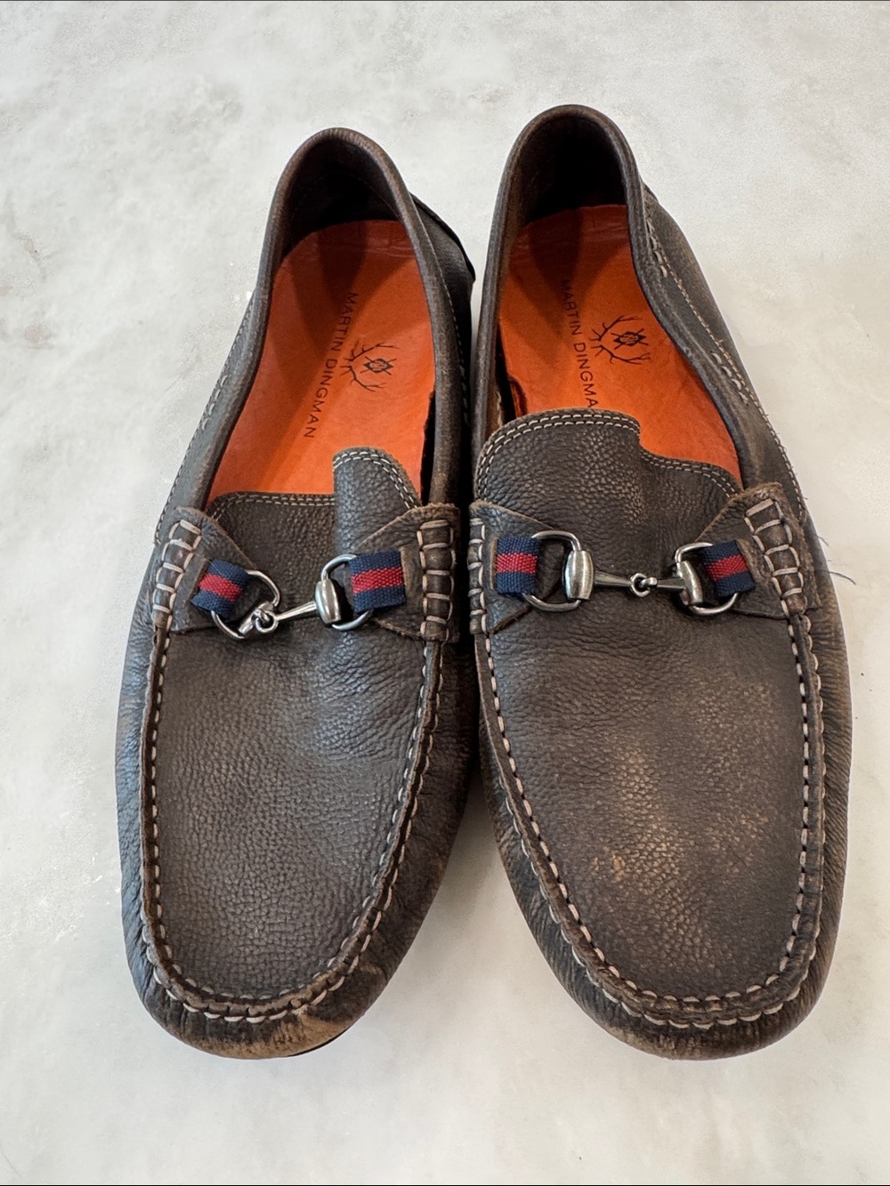 Martin Dingman Dark Brown Leather Bit Loafers with Ribbon Detail